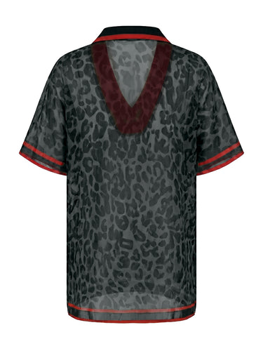 Camicette ampie a maniche corte con stampa leopardata a contrasto e revers a righe con spacco laterale.&Stop