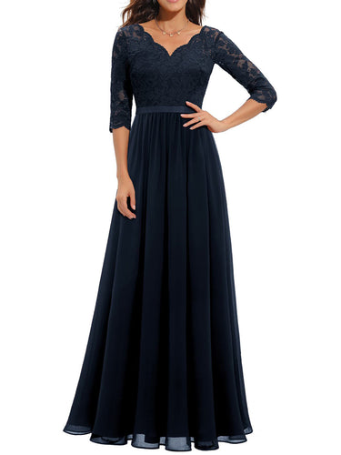 1764397 Robe trapèze taille haute plissée transparente couleur unie col en V fendue