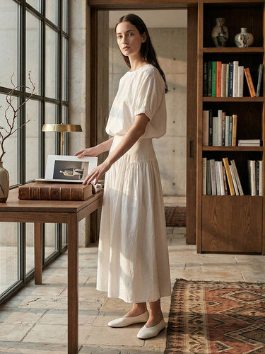 1757769 High Waisted Loose Asymmetric Pleated Solid Color Split-Joint Skirts Bottoms