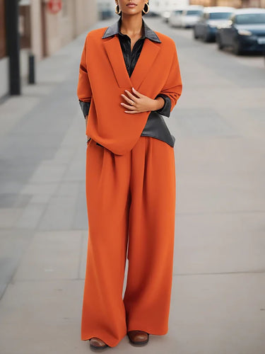 1735304 High Waisted Wide Leg Elasticity Pleated Solid Color Pants Trousers