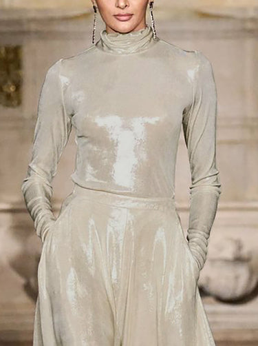 Maniche lunghe Shiny Solid High Let-shirt Tops