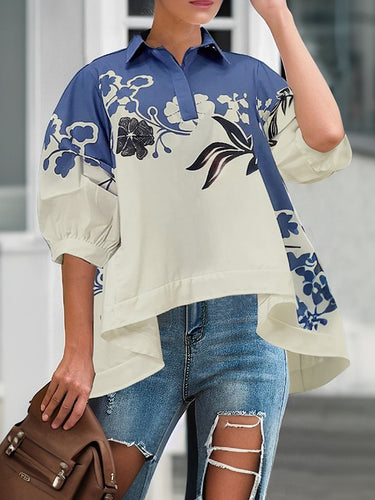 Mezze maniche ad abbottonate a bottone a basso fiore stampare camicette di camicette di camicette pieghe