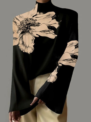 Maniche svasate a maniche lunghe con stampa fiore toppa