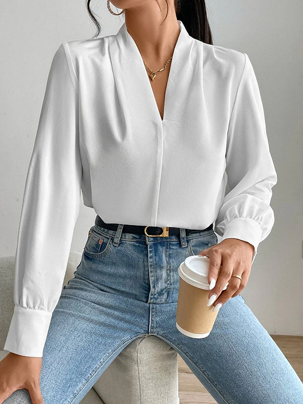 Long Sleeves Loose Contrast Color Pleated Split-Joint Round-Neck Sweatshirt Tops