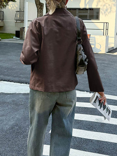 1723947 Long Sleeves Pockets Solid Color Zipper Lapel Jackets Overcoat