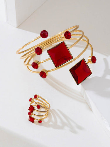 1732503 Irregularity Geometric Rhine Stones Shiny Bracelet Accessories Rings Accessories Sets