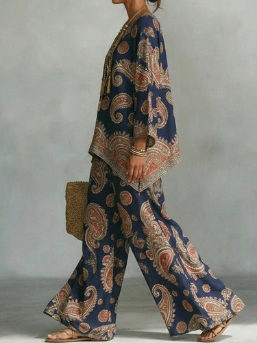 1781552 Batwing Sleeves Long Sleeves Asymmetric Contrast Color Printed V-Neck Blouses&Shirts Tops