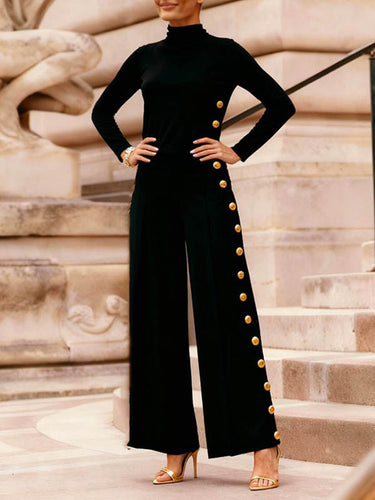 1731099 High Waisted Loose Buttoned Contrast Color Split-Joint Blazer Pants