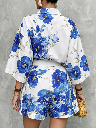 Losse wijde pijpen met bloemenprint, zakken en shorts