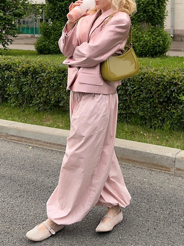 1751637 Pantaloni alla caviglia in tinta unita pieghettati con coulisse a vita alta elasticizzata