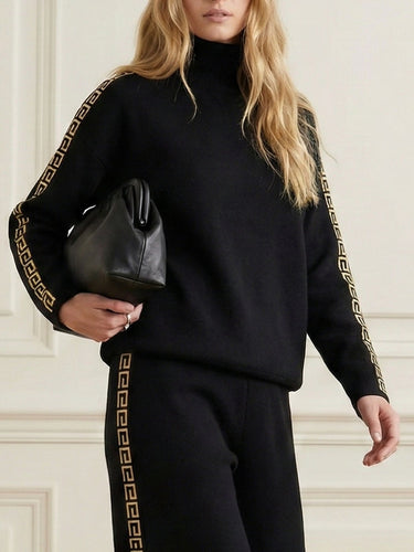 Mangas compridas tampos de moletom de cor sólida e estampada de pescoço alto