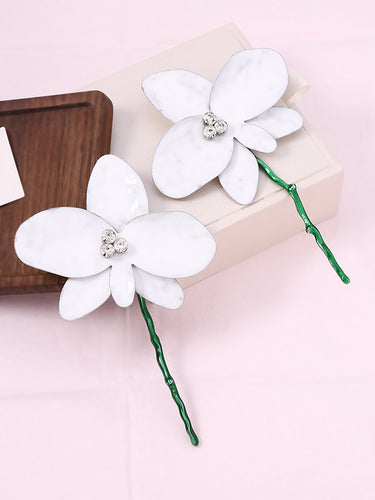 1715046 Flower Shape Rhinestone Shiny Earrings Accessories