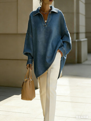 1756929 Long Sleeves Loose Buttoned Solid Color Lapel Blouses&Shirts Tops