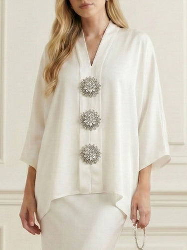 Loose Solid Color V-Neck Blouses&Shirts Tops