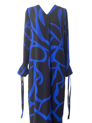 1706076 A-Line Long Sleeves Contrast Color V-Neck Maxi Dresses Shirt Dress