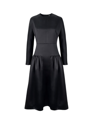 Long Sleeves Solid Color Round-Neck Midi Dresses