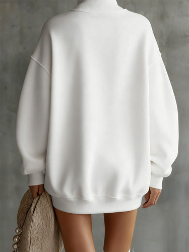 Langärmliges, lockeres, geknöpftes, einfarbiges, hochgeschlossenes Minikleider-Sweatshirt mit geteilten Nähten