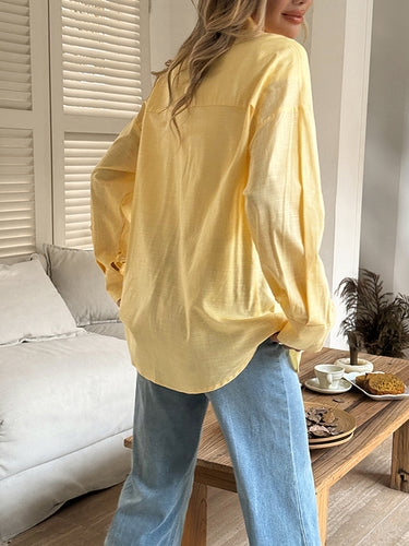 1730729 Long Sleeves Loose Buttoned Solid Color Lapel Blouses&Shirts Tops