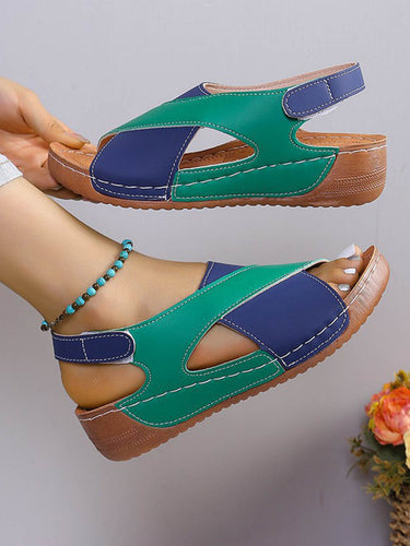 1782349 Contrast Color Hollow Open Toe Sandals