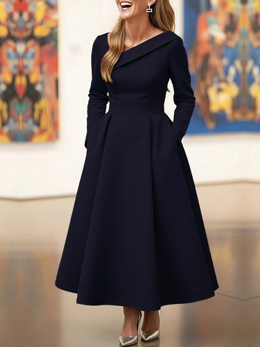A-Line High Waisted Pleated Pockets Solid Color V-Neck Maxi Dresses – Uoozee official A-Line High Waisted Pleated Pockets Solid Color V-Neck Maxi Dresses – Uoozee official