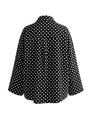 Blusa de manga larga, holgada, abotonada, con estampado de lunares en color de contraste y solapa dividida.&Sblusas