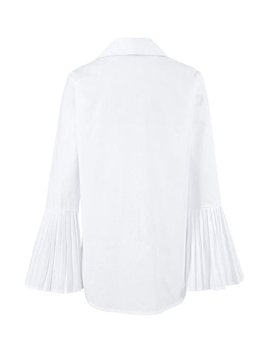 1751844 Blouses met uitlopende mouwen, lange mouwen, knoopsluiting, open plooien, effen kleur en splitrevers.&Shirts Tops