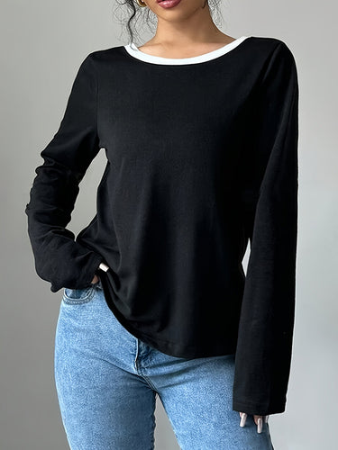 Maniche lunghe sciolte bowknot cavo split-back-giunto t-shirt rotonde