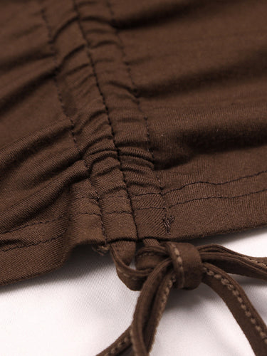 1725938 Bodycon High Waisted Drawstring Pleated Solid Color Mock Neck Mini Dresses