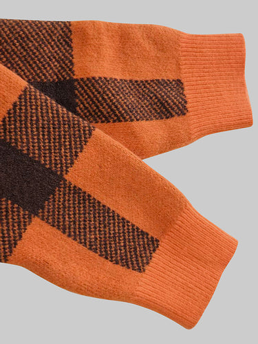 Long Sleeves Contrast Color Plaid Mock Neck Sweater Tops