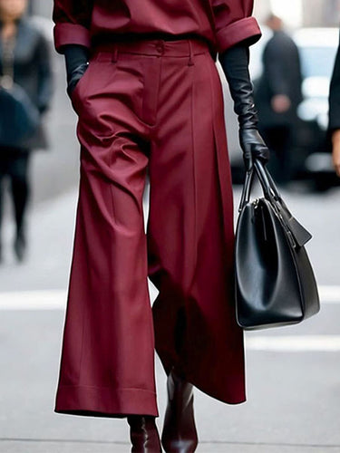 Loose Ninth Pants Solid Color Zipper Casual Pants Bottoms Trousers