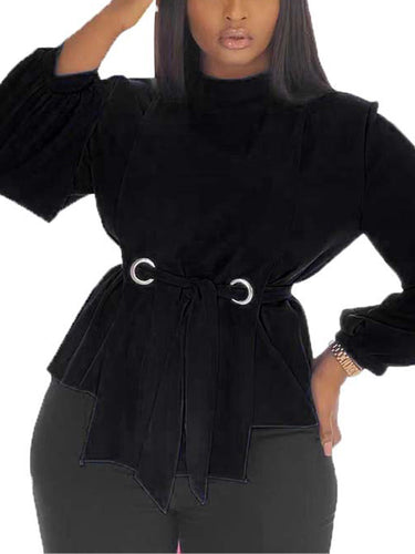 1435348 Loose Wrap Bandage Hollow Solid Color Split-Joint Blouses&Shirts Tops