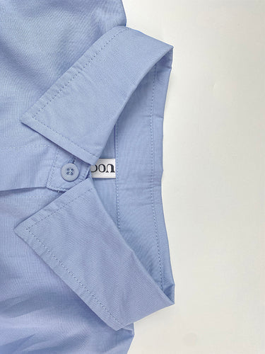 1654493 Loose Puff Sleeves Pleated Solid Color Split-Joint Lapel Maxi Dresses Shirt Dress