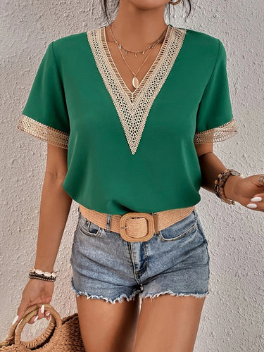 Toppette casual in pizzo sciolto a V-shirt t-shirt