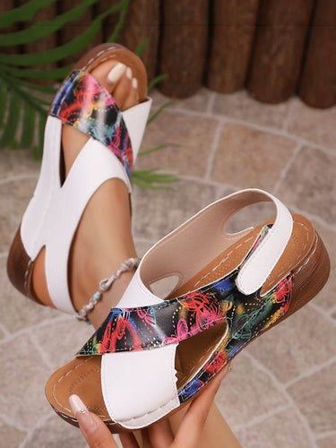 1782374 Contrast Color Hollow Open Toe Sandals