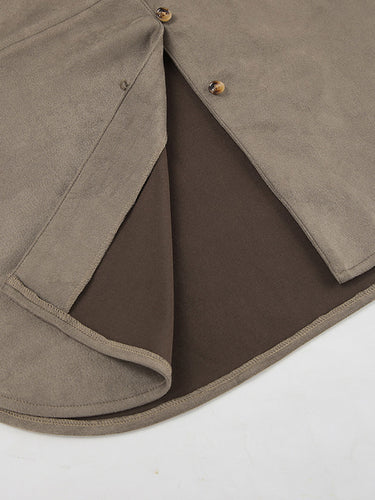 1742250 Long Sleeves Loose Buttoned Solid Color Split-Joint Lapel Blouses&Shirts Tops Outerwear