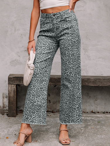 1776949 Bas de pantalon en jean taille haute avec poches léopard