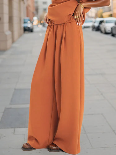 High Waisted Wide Leg Elasticity Pleated Solid Color Pants Trousers