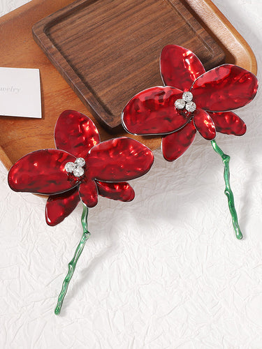 1715035 Flower Shape Rhinestone Shiny Earrings Accessories