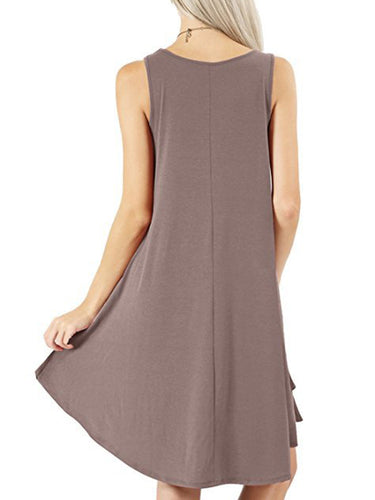 1511268 Loose Pockets Sleeveless Solid Color Spaghetti-Neck Mini Dresses