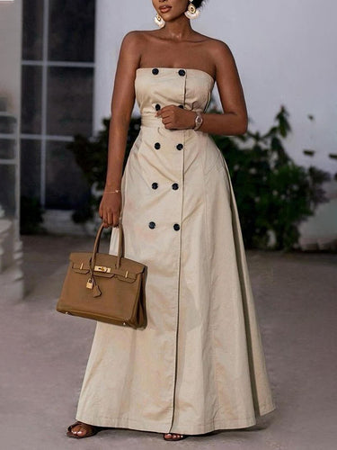 A-Line Loose Belted Buttoned Pockets Tube Maxi Dresses Uoozee official A-Line Loose Belted Buttoned Pockets Tube Maxi Dresses Uoozee official