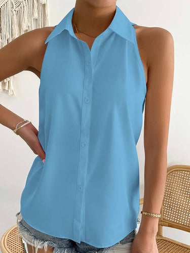 Loose Plus Size Solid Color Split-Joint Lapel Blouses