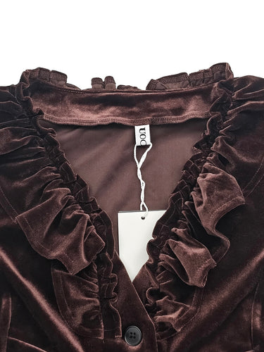 Elasticated Waist Flared Sleeves Buttoned Pleated Ruffled Solid Color Split-Joint Deep V-Neck Blouses&Shirts Tops