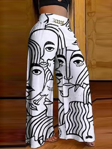 Tasche di figura di elasticità a gamba larga pantaloni stampati