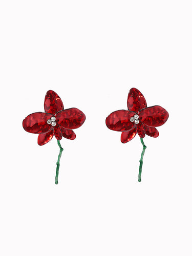 1715056 Flower Shape Rhinestone Shiny Earrings Accessories
