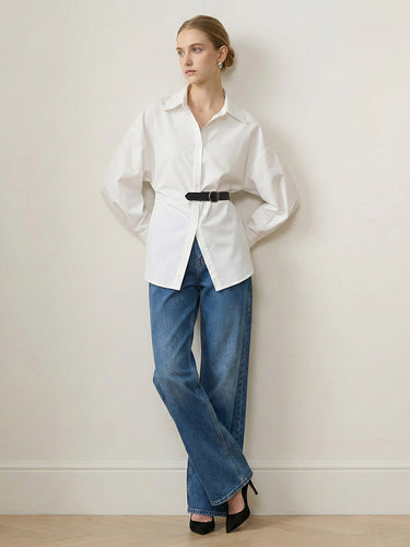 1745603 Long Sleeves Loose Belted Buttoned Contrast Color Split-Joint Lapel Blouses&Shirts Tops