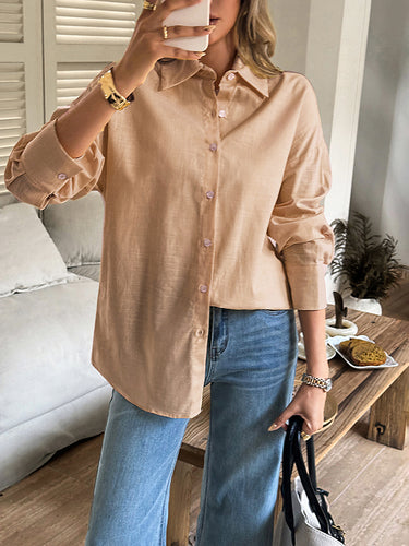 1730741 Long Sleeves Loose Buttoned Solid Color Lapel Blouses&Shirts Tops