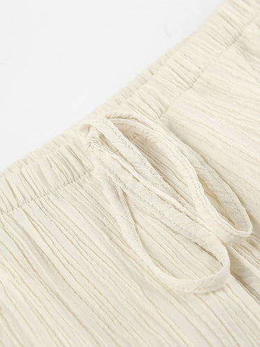 1748667 Cor sólida halter-pescoço recortado plissado split-joint tank top + cintura alta elasticidade amarrada calças de cintura conjunto de duas peças