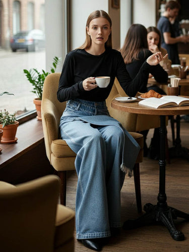 High Waisted Irregularity Asymmetric Buttoned Fringed Interlace Layered Pockets Solid Color Jean Pants Bottoms