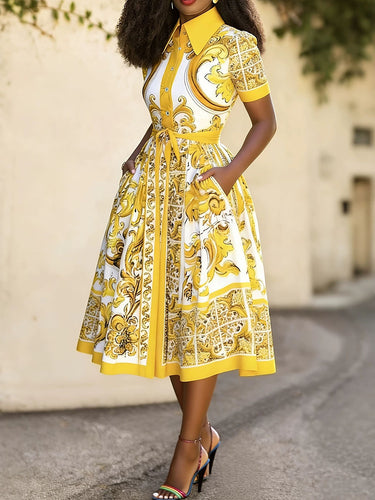 A-Line High Waisted Buttoned Contrast Color Pockets Printed Tied Waist – Uoozee official A-Line High Waisted Buttoned Contrast Color Pockets Printed Tied Waist – Uoozee official