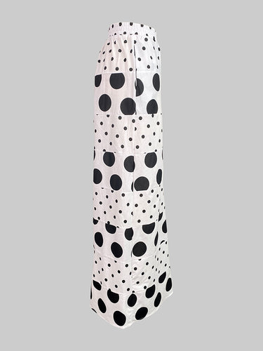 1668164 High Waisted Loose Contrast Color Elasticity Pockets Polka-Dot Split-Joint Pants Trousers